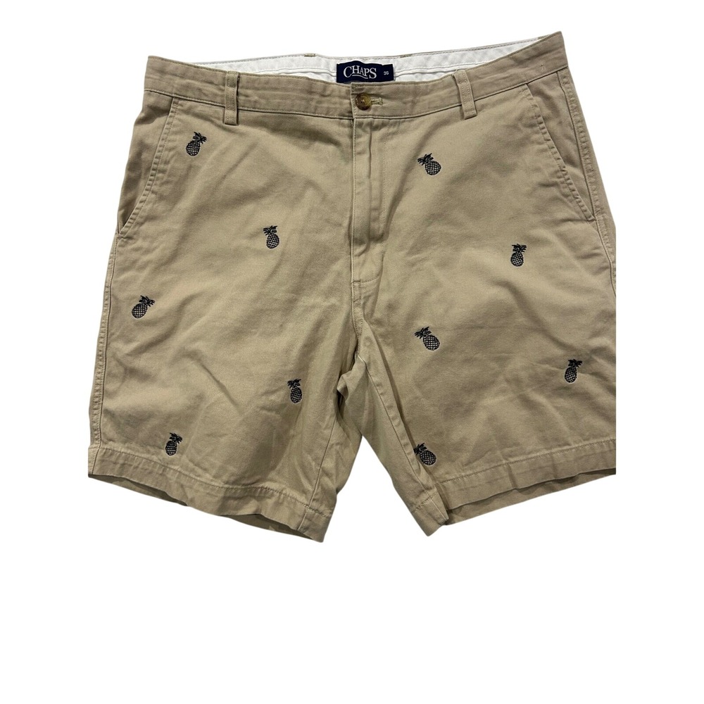 Chaps Embroidered Pineapple Shorts Beige Casual Cotton Size 36 (484)